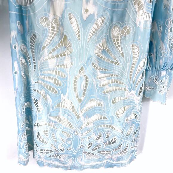 Karen Millen Paisley Lace Cutwork Dress Blue Mini Long Sleeve Sz 10 US - Picture 8 of 15